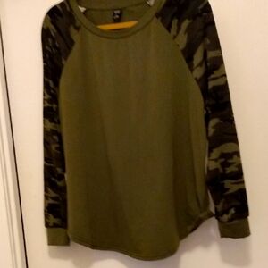 Womens Olive Green Camo Sleeve Shirt